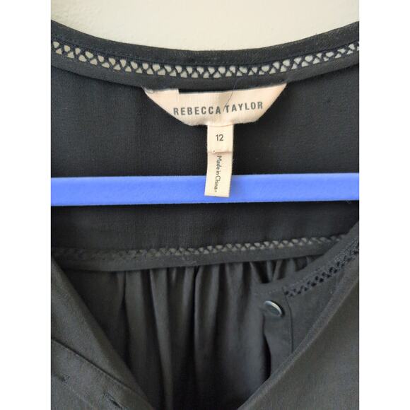 Rebecca Taylor Black Tie Sleeve Silk Blouse size 12 - Picture 3 of 6